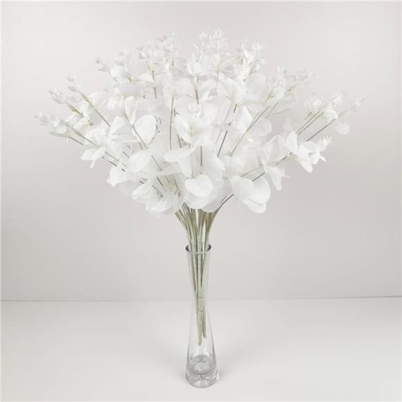 19" Faux Eucalyptus Leaves Stems Fake Silver Dollar Eucalyptus Leaves Branches - Picture 3 of 6